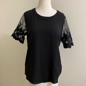 NWT lulus Black Lace Sleeve Blouse Back Neck Button Closure